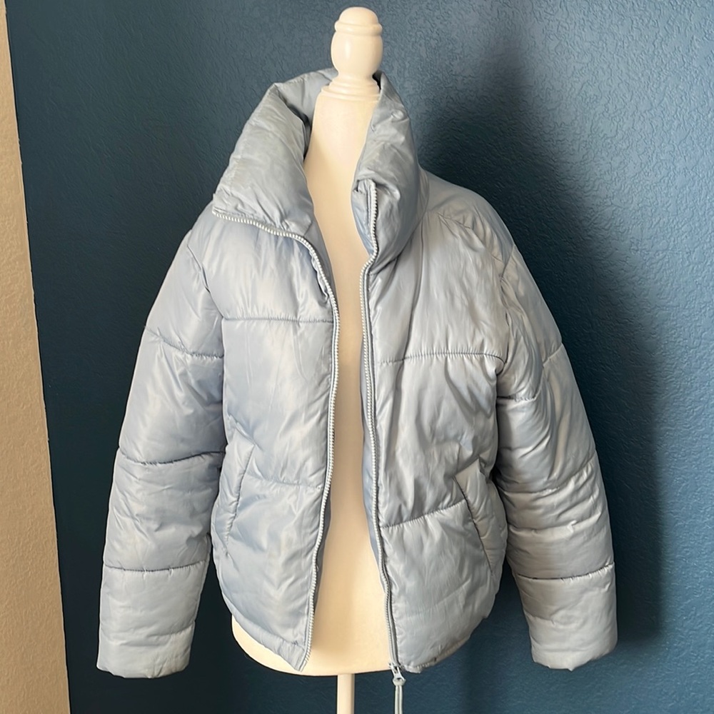 Blue puffer jacket